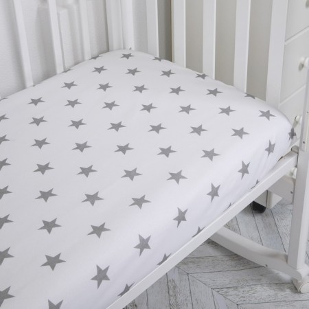 Sheet on the elastic band "Stars on White", size 60x120 cm-1