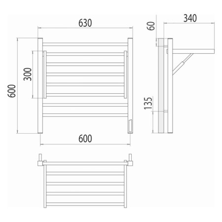 Terminus heated towel rail "Horizon" P8, 800x600 mm, chrome-3