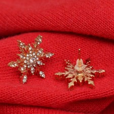 Earrings with “snowflakes” rhinestones, the color is white in gold