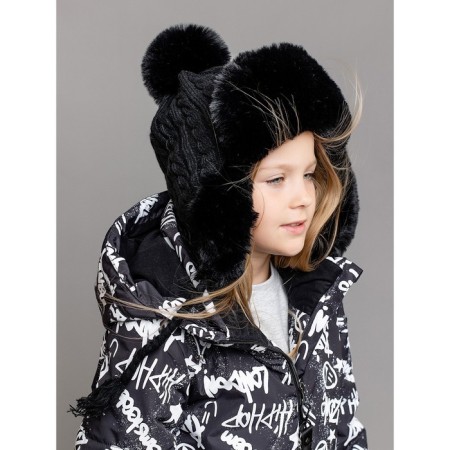 Children's knitted hat with fur, size 52, black color-1