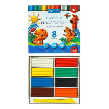 Globus plasticine "Classic", 8 colors, 160 g, recommended by teachers