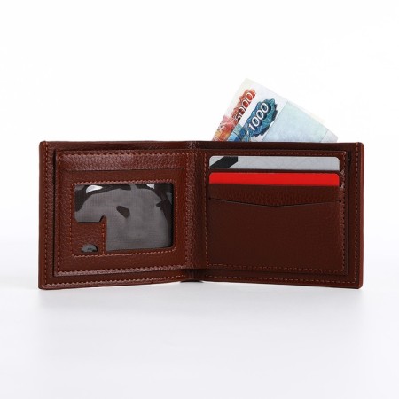 Male purse without a fastener, department for bills, for maps, color light brown-4