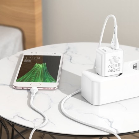 Network charger Hoco C98a, 1 USB, 18 W, QC, Micro USB -USB cable, 1 m, white-5