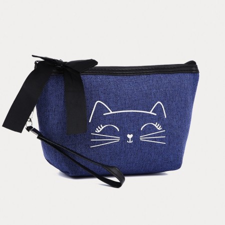 Cosmetic bag with a zipper, with a lining, blue color