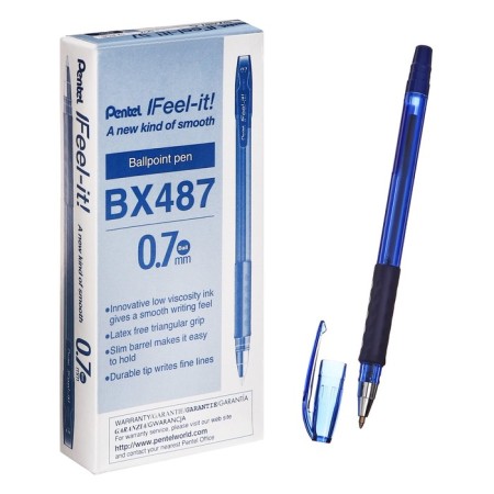 Ballpoint Pentel pen “Ideal student handle”, three-sided capture zone, node is 0.7 mm, blue rod, oil base, rubber flu-1