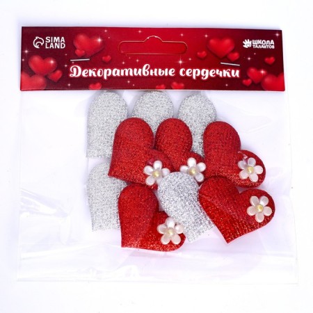 Decorative hearts, set 5 pcs., Size 1 pcs: 5 × 3.5 cm, red-silver color-2