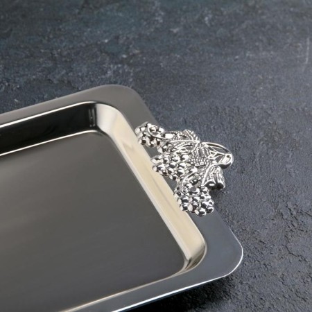 Serving tray with handles "Grapes", 38.5 × 20.5 × 2 cm, silver color-1