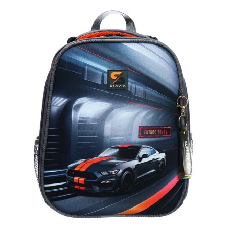 School backpack 38 x 30 x 16 cm, ergonomic back, stavia "car", gray-2
