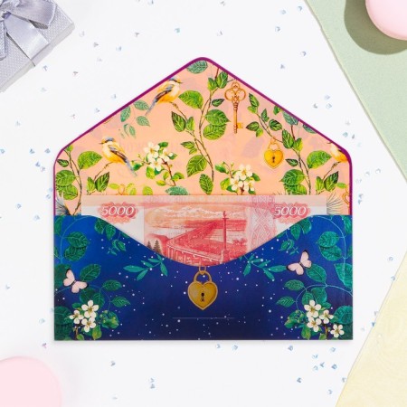 The envelope "On Birthday!" Cutting off, congregation, embossing, flowers-1