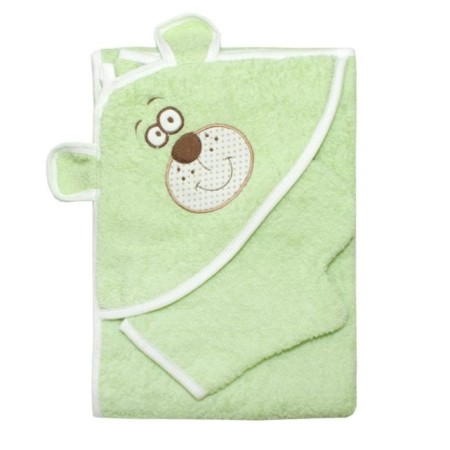 Set for bathing (towel-angle, mitten) with embroidery "Bear", size 100x110 cm, color green