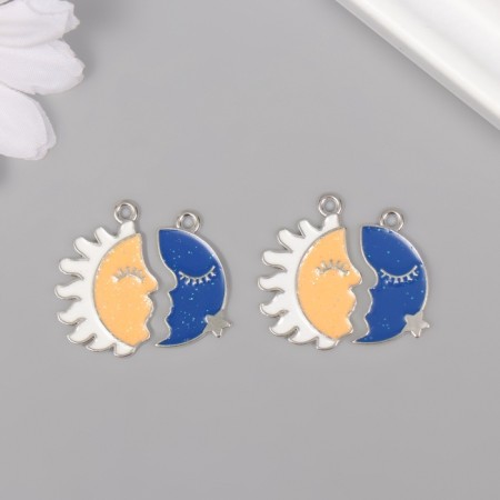 Decor for creativity metal, enamel "sun + month" set 2 pcs 2.9x2.7 cm-3