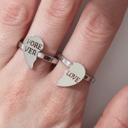 Set of rings 2 pieces "heart" halves, color silver, 17 size-3