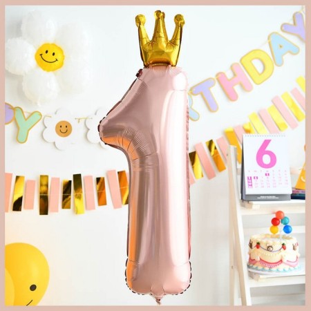 Foil ball 32 "Figure 1 with the crown", the color is pink-3