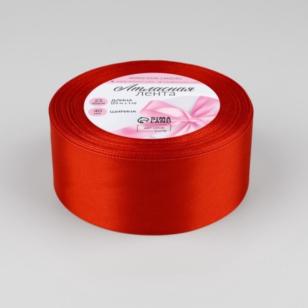 Satin ribbon, 40 mm × 23 ± 1 m, color red No. 26-1