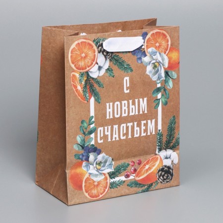 Craft vertical "Happiness" package, MS 18 x 23 x 10 cm, New Year-2