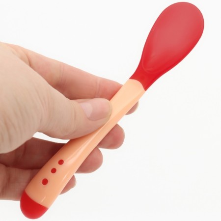 A spoon for feeding, thermal sensitive, red-beige color-4