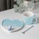 Coffee pair of ceramic “Heart Bear”, 3 objects: mug 200 ml, saucer 15.5 × 15 × 8 cm, spoon, blue color