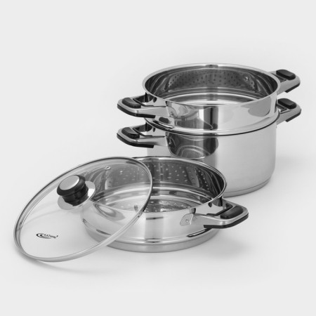 Altyn Mantock, 8.5 l, d = 22 cm, 2 sections, glass cover, with a heat distribution layer, glass cover, induction-2
