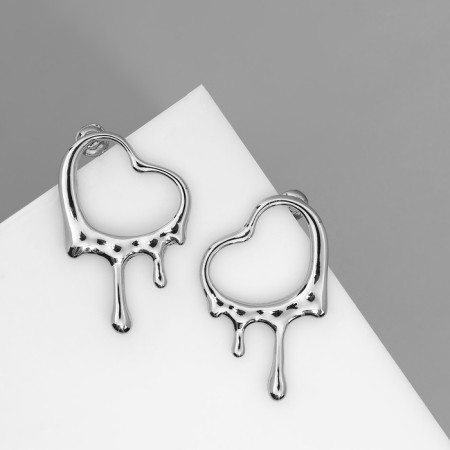 Earrings Metal "heart" melting, color silver
