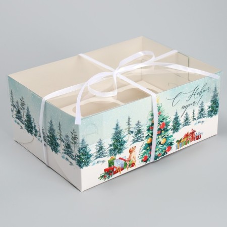 Box for Capcake "Happy New Year", Christmas tree, 23 x 16 x 10 cm, new year