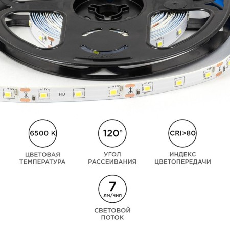 APEYRON LED strip 12V, SMD2835, 5 m, IP20, 4.8W/m, 60 LED/m, 6500K-3