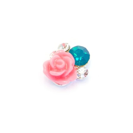 Pole Metallic fittings “Rose with turquoise stone”, 4 pcs