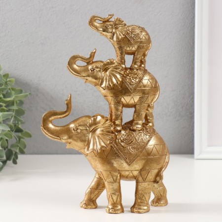 Souvenir Polystone "Pyramid of 3 elephants" Gold 6.5x15.5x24 cm