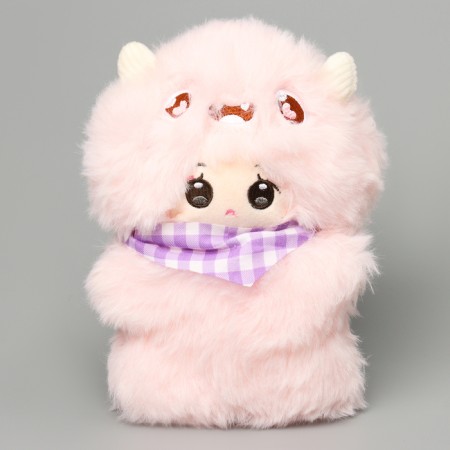 Soft toy "Doll" in a costume suit, 22 cm, pink color-1