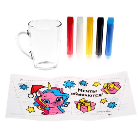 New Year's set for creativity. A mug for coloring with stained glass paints “New Year! Unicorrosa in a hat "-2