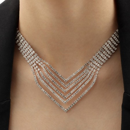 Set 2 objects: earrings, necklace "ice", 6 rows, white color in silver, 34 cm-3