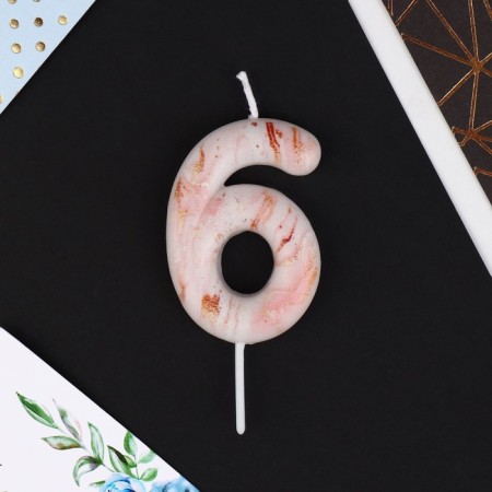 Candle for the cake, number "6", marble, 5.5 x 8 cm.-2
