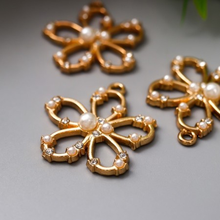 Decor for creativity Metal "Flower with pearls" gold, rhinestones 2.6x2.4 cm-1
