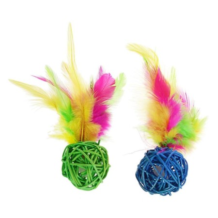 A toy for cats "Ball from a vine with a pen", 3.8 cm, blue/purple-3