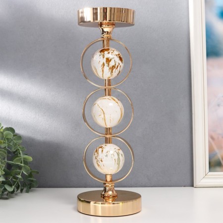 Summary Metal for 1 candle "Three white marble balls in the field" Gold 37x12x12 cm-4