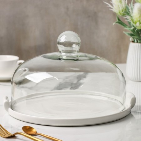Ceramic dish with a lid-pipe for desserts Valencia, 31 × 28 × 19 cm, white color-2