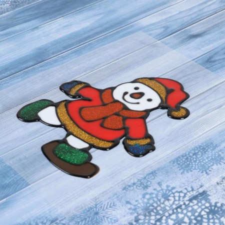 Stick on glass "Snowman in a fur coat" 10.5x13 cm-1