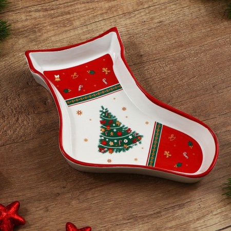 New Year! Ceramic dish "New Year tree", 20x15.5x3 cm, white color-4