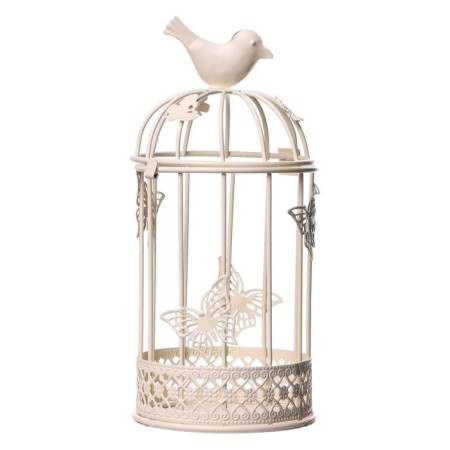 Summary Metal 1 Candle "Bird and a cage with butterflies" White 21.5x10x10 cm-3