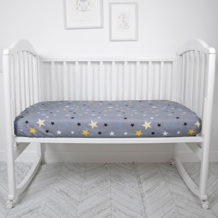 Sheet on the elastic "Gray Stars", size 60x120 cm, color gray color