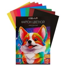 Cardboard of color A5, 8 sheets, 8 colors, non -370 g/m2, in the folder