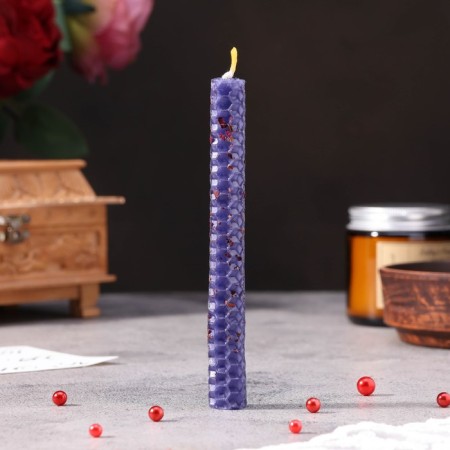 A candle from wax with a rose "Energy, Harmony and Bliss", 13x1.7 cm, 1 h, purple-3