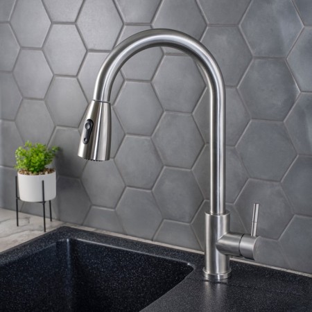 Kitchen mixer "RMS" SUS124-017F-2, with exhaust watering can, stainless steel, satin-1