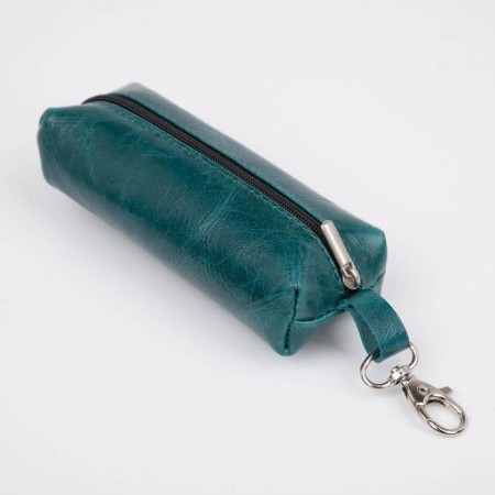Key of zipper, length 13 cm, ring, carbine, green color