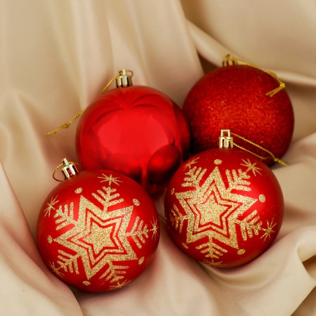 Set of balls plastic D-8 cm, 4 pcs "Snowflake Blue" red
