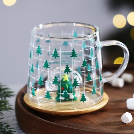 Glass mug with a lid "New Year brings happiness", 350 ml-6