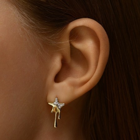 Cooping earrings melting star, white color in gold, d = 2 cm-1