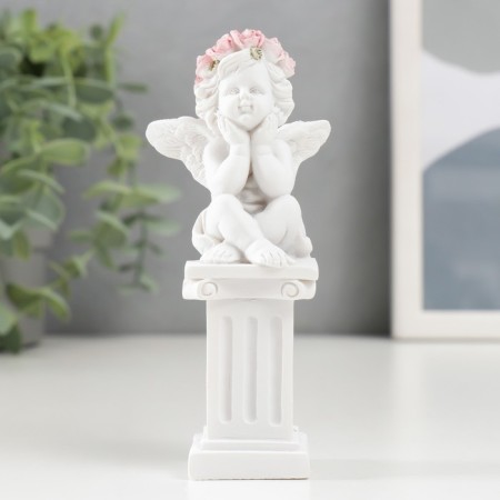 Polystone souvenir "Snowty angel in a pink wreath on the column" MIX 10.8x4.7x4.7 cm-1