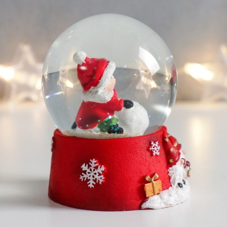 Souvenir Polystone Water Ball "Baby with Snow Comple" 7x6.7x8.8 cm-2