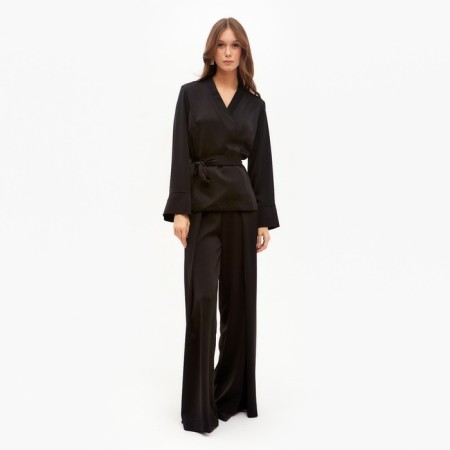 Women's costume (jacket, trousers) minku: Silk pleasure color black, size 46