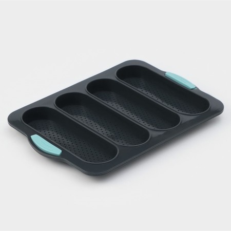 Silicone form for baking with perforation "Bread", 34.5 × 23.5 × 2.5 cm, 4 cells (20 × 6.2 × 2.4 cm), color gray color